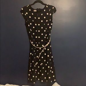 Navy polka dot dress with belt